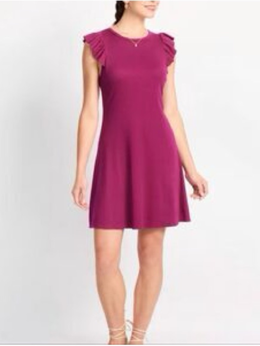 Michael Stars Brenna Ultra Rib A-Line Dress Magenta Ruffle Sleeve Large